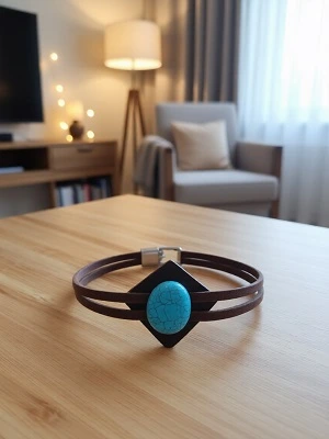 Кожаный браслет с бирюзой